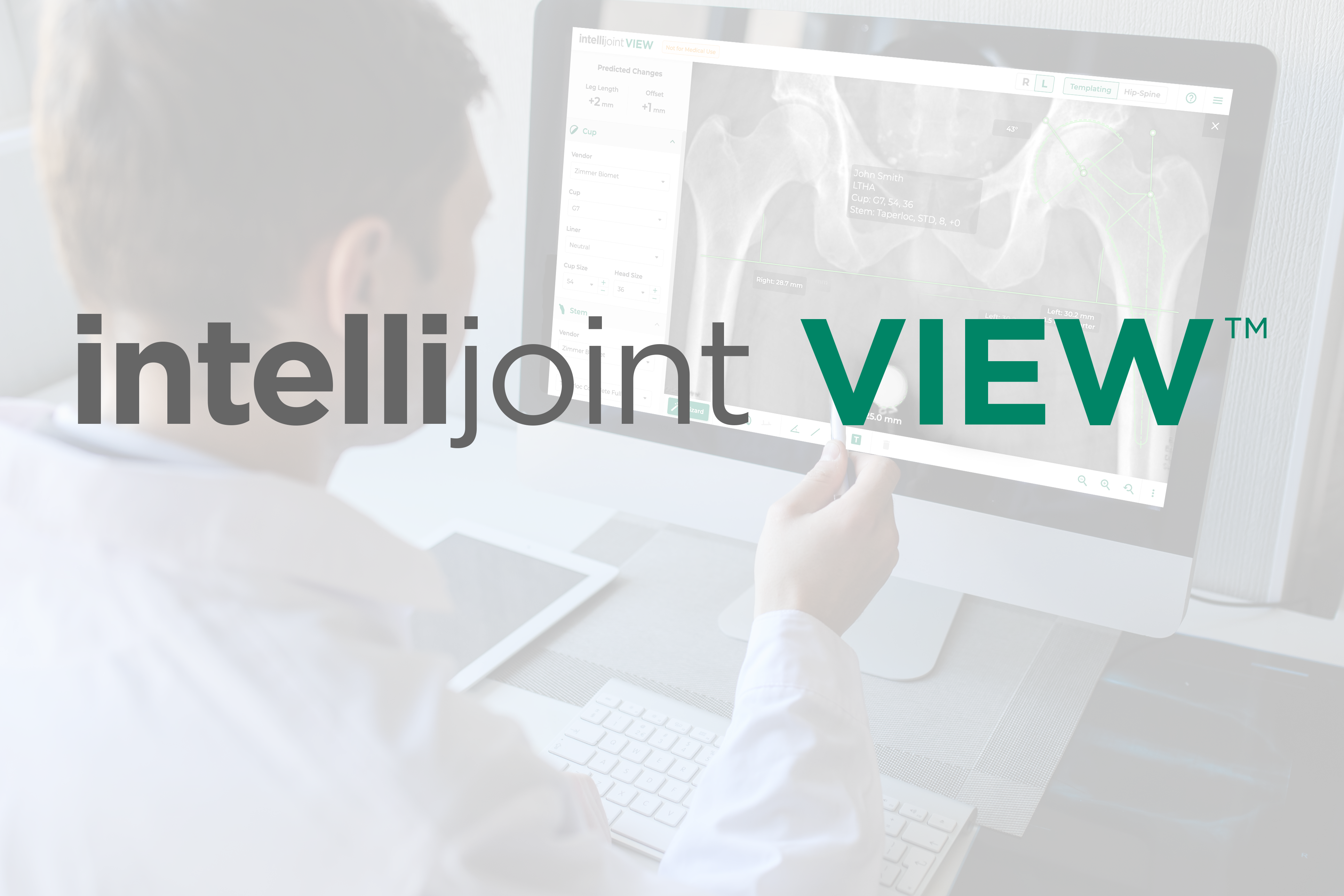 Intellijoing VIEW Launch Image Surgeon looking at surgical planning software on a computer screen