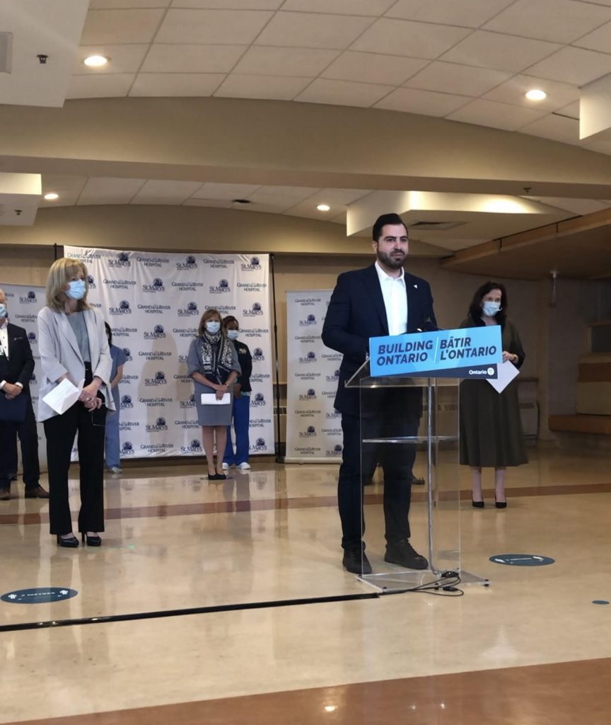 Armen making announcement at Grand River Hospital