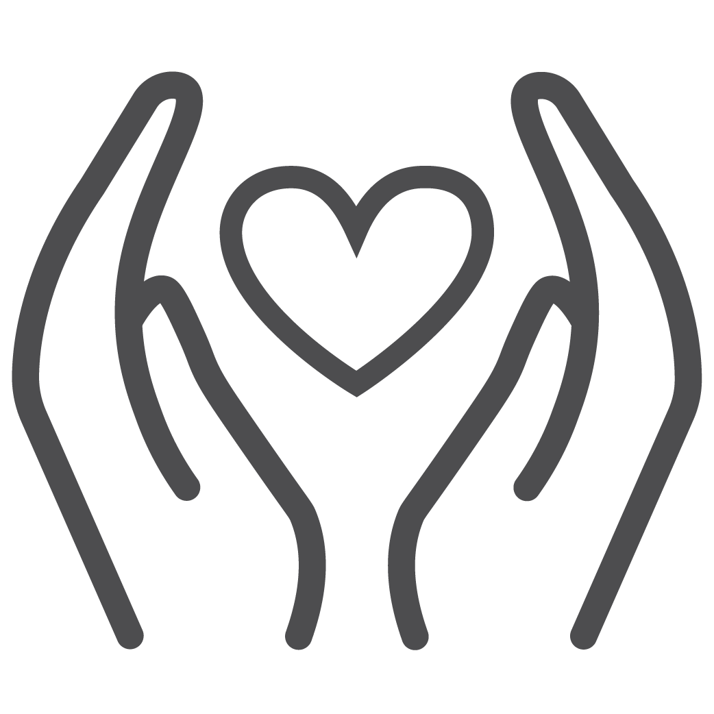 Health and wellness icon of two hands holding a heart