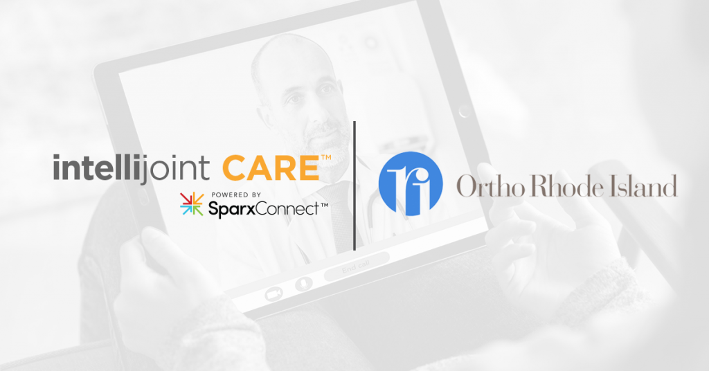 Intellijiont CARE and Ortho Rhode Island logos are show together with a picture of a doctor on a tablet in the background