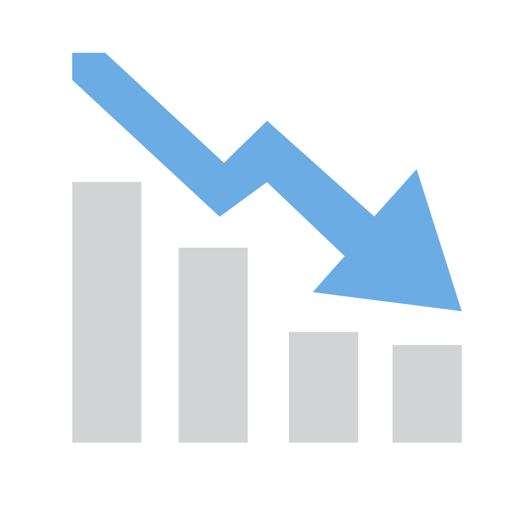 Reduce readmissions icon Decending bar graph with light blue arrow pointing downwards
