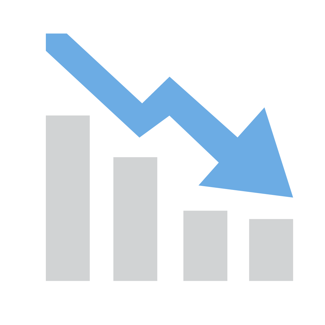 Decending bar graph with light blue arrow pointing downwards