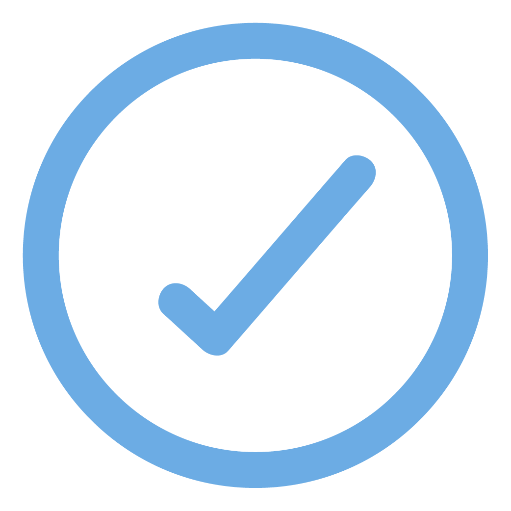 Superior Patient Care & Clinical Leadership Icon Light blue circle with a checkmark in the middle