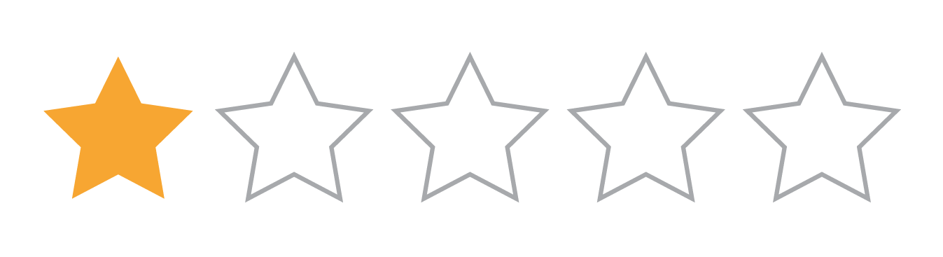 Disatisfaction Icon 5 stars: first star is yellow and the next 4 are outline with no fill