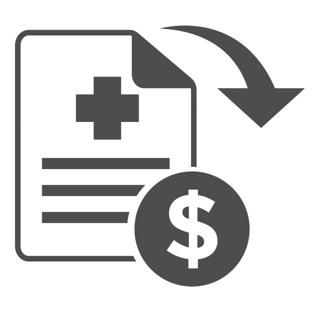 Financial Loss Icon of paper, dollar sign and an arrow pointing down