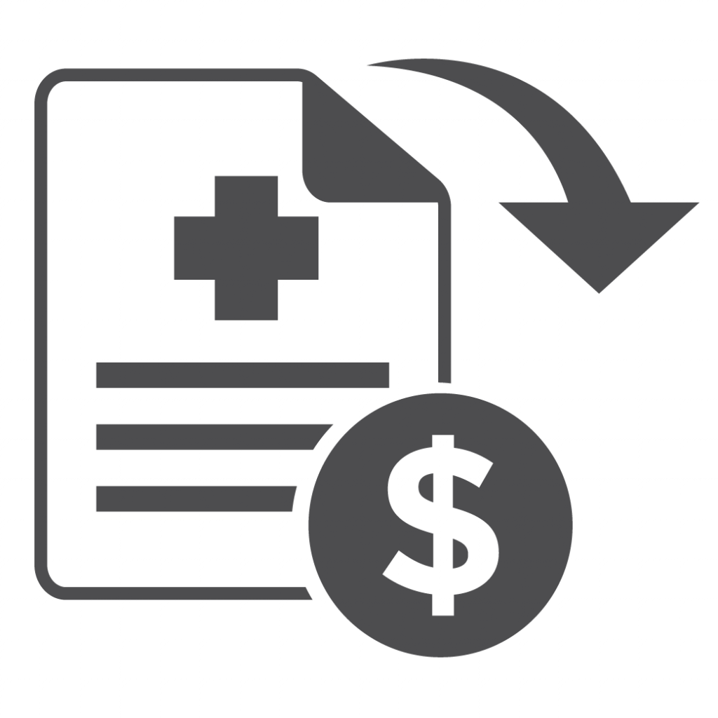 Financial Loss Icon of paper, dollar sign and an arrow pointing down