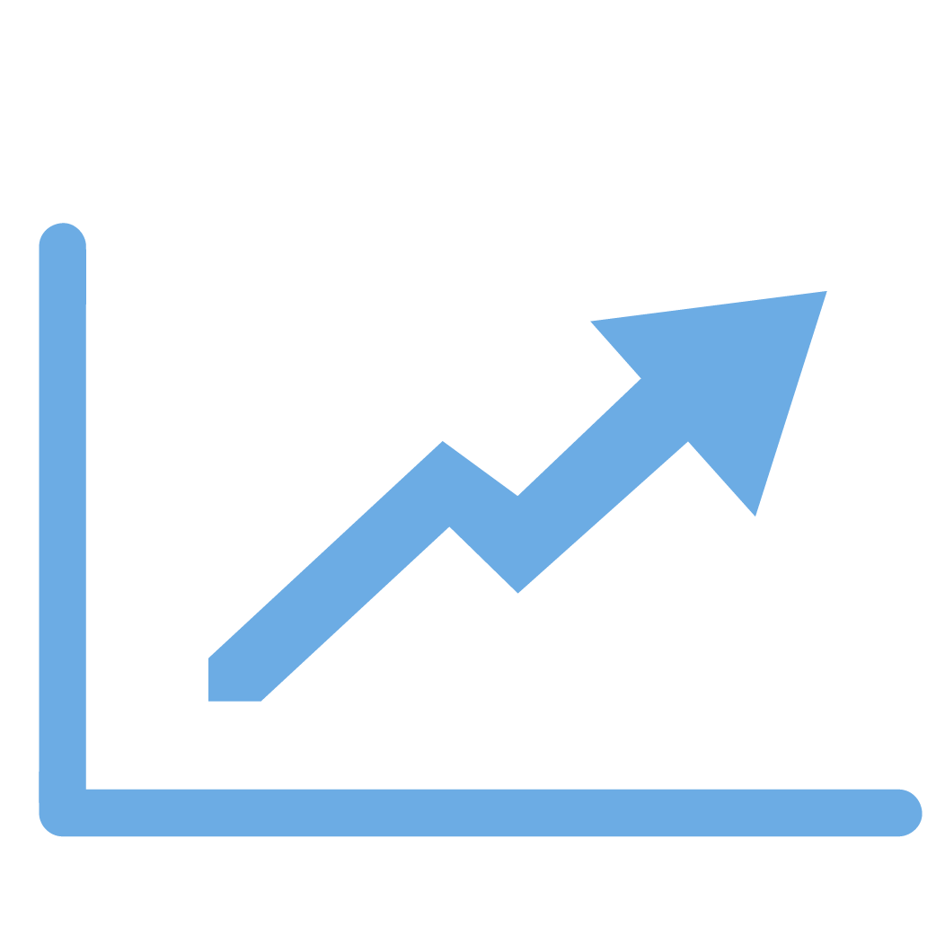 Increase Icon Light blue line graph with an arrow gradually going upwards