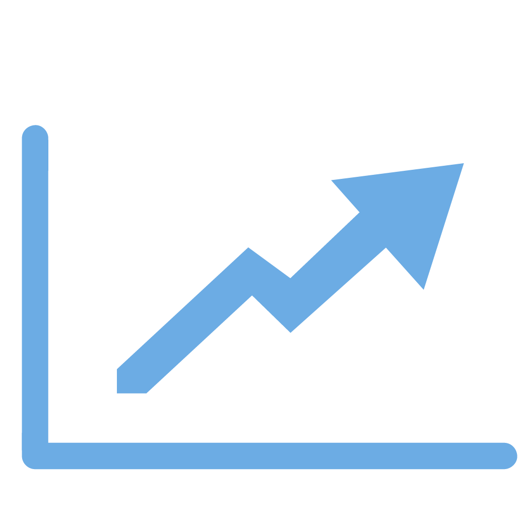 Light blue line graph with an arrow gradually going upwards