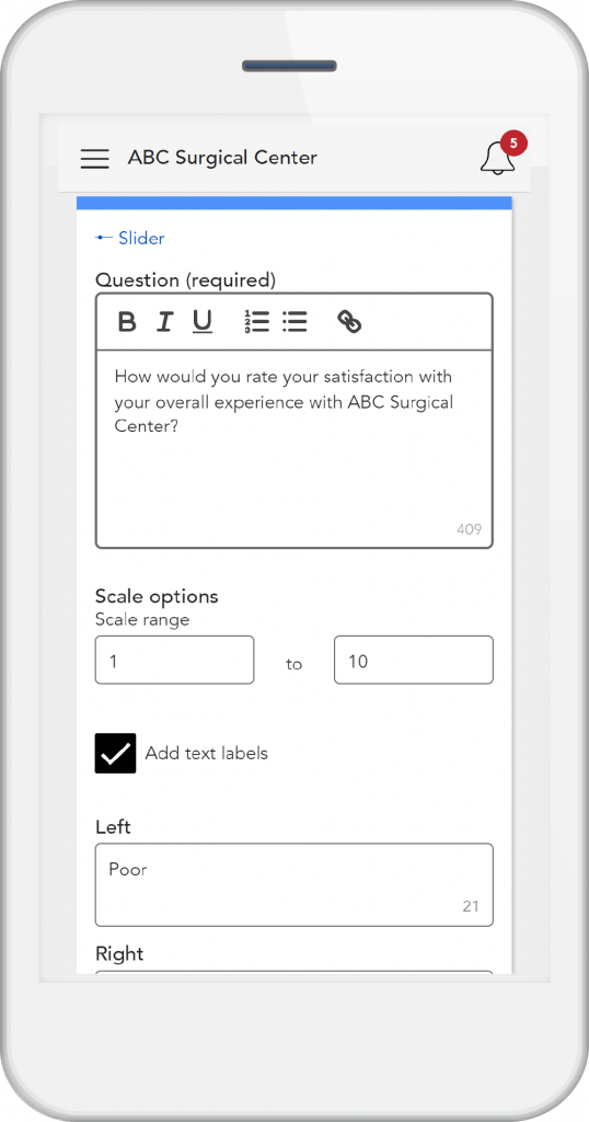 CARE app screen showing how you can easily create and distribute custom surveys.