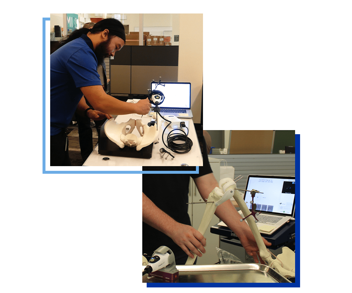 Co-op webpage various positions image Two images. One of the Intellijoint HIP being used and the other the Intellijoint KNEE is being used.
