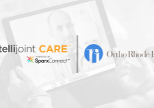 Intellijiont CARE and Ortho Rhode Island logos are show together with a picture of a doctor on a tablet in the background